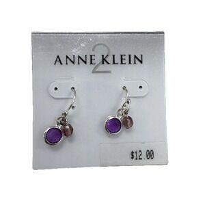 Anne Klein 2 Earrings hugging  crystals Hoop New Purple E1-17